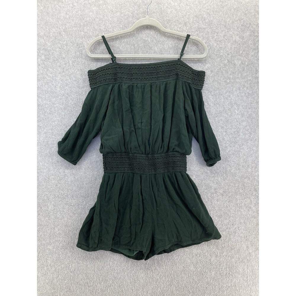 Purple Snow Women's Romper Off shoulder Size Medium Emerald Green Shorts Crinkle
